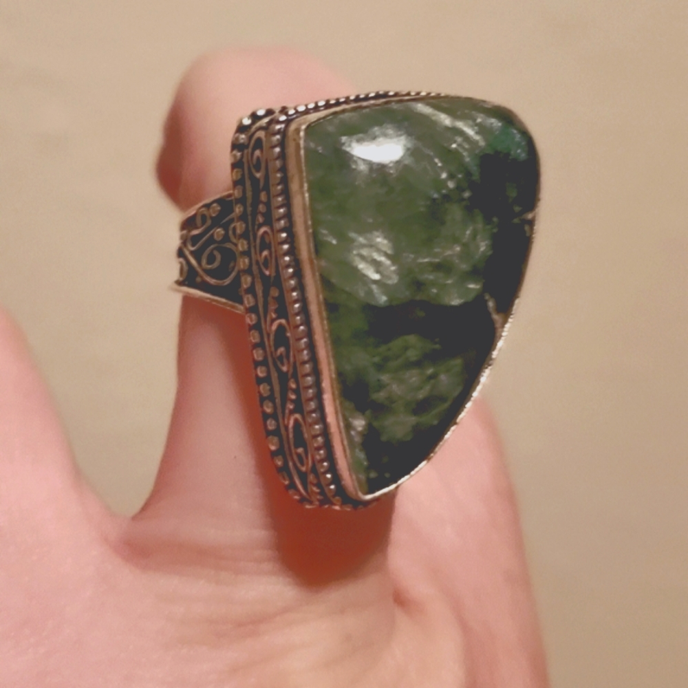 New Seraphinite 925 Silver Statement Ring.